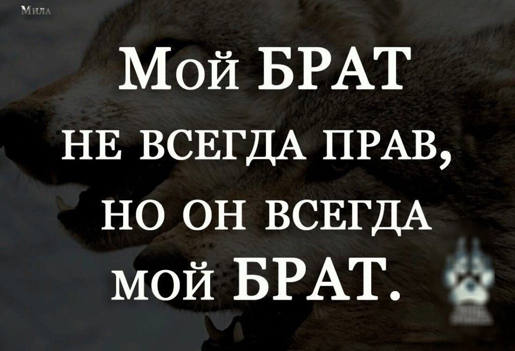 Мой БРАТ НЕ ВСЕГДА ПРАВ, НО ОН ВСЕГДА МОЙ БРАТ.
