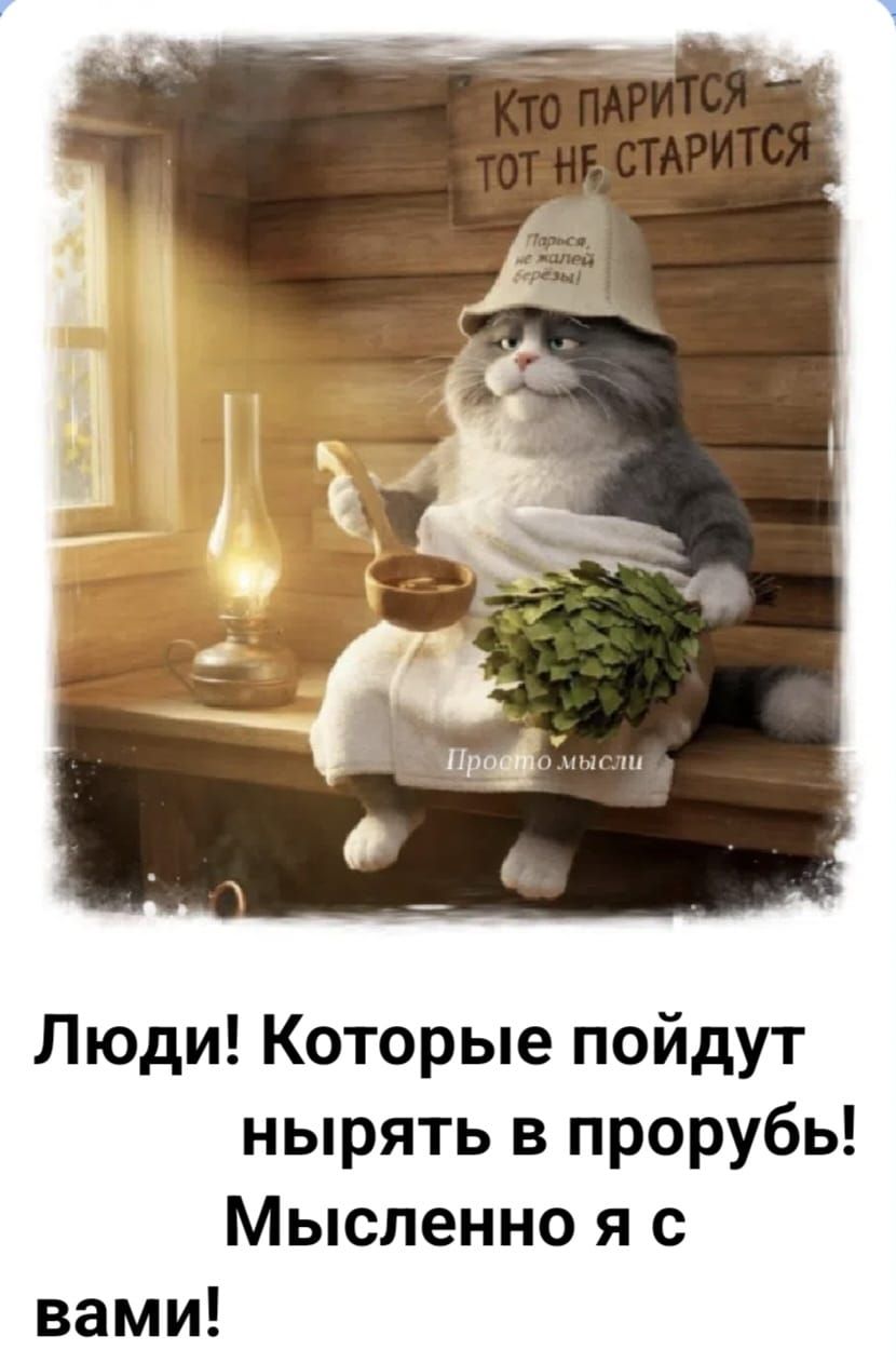 Люди! Которые пойдут нырять в прорубь! Мысленно я с вами!\nКто парится то не старится