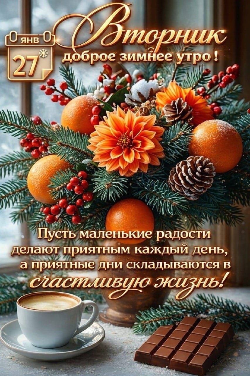 Вторник доброе зимнее утро! Пусть маленькие радости делают приятным каждый день, а приятные дни складываются в счастливую жизнь!