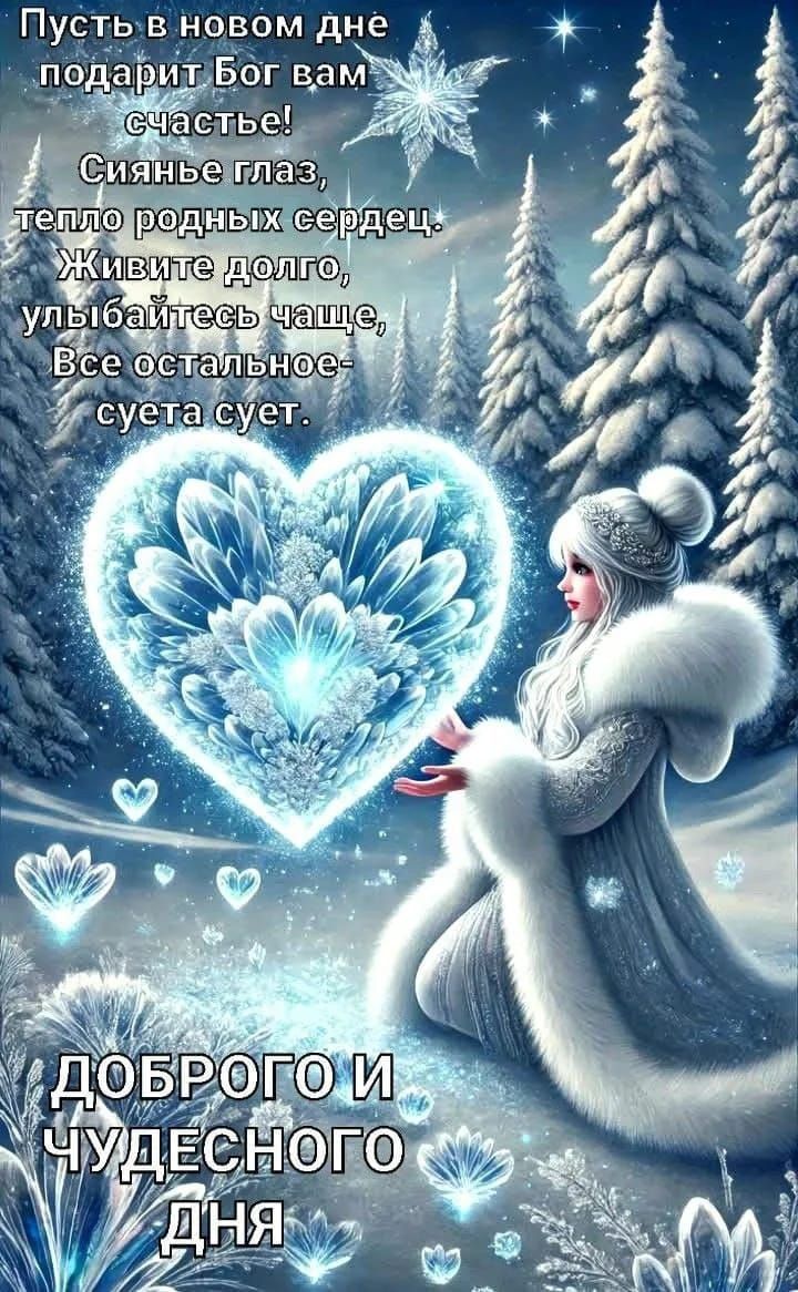 Пусть в новом дне подарит Бог вам счастье! Сиянье глаз, тепло родных сердец, Живьте долго улыбайтесь чаще, Все остальное- суета сует.
ДОБРОГО И ЧУДЕСНОГО ДНЯ