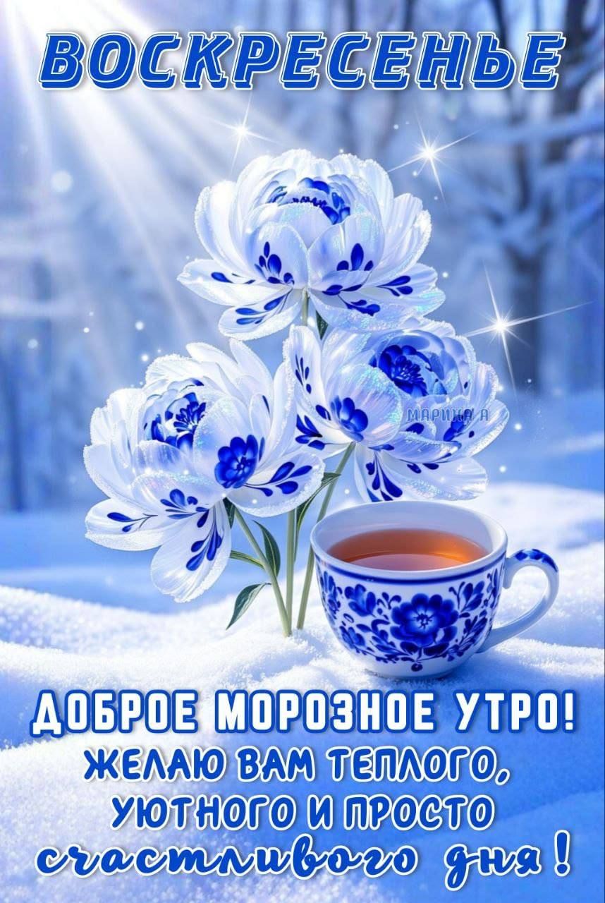 ВОСКРЕСЕНЬЕ
ДОБРОЕ МОРОЗНОЕ УТРО!
ЖЕЛАЮ ВАМ ТЕПЛОГО, УЮТНОГО И ПРОСТО СЧАСТЛИВОГО ДНЯ!