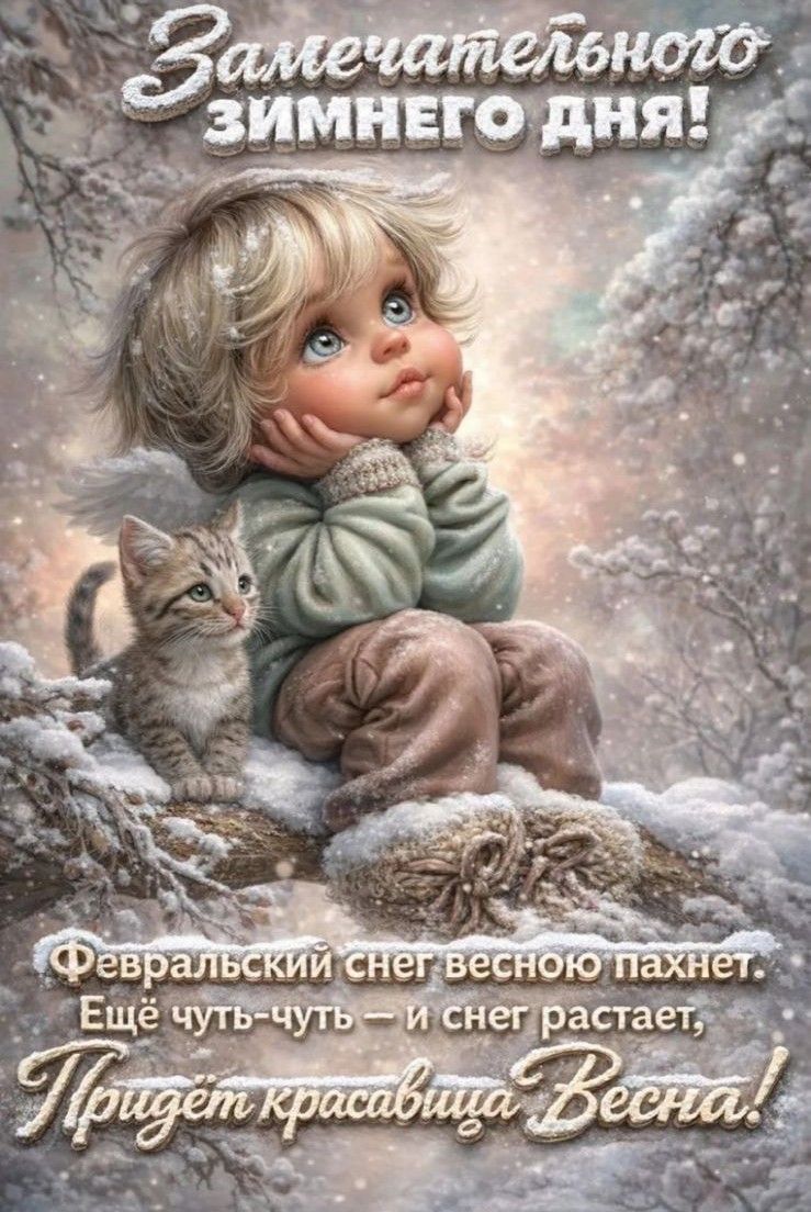 Замечательного ЗИМНЕГО ДНЯ! Февральский снег весной пахнет Ещё чуть-чуть — и снег растает, Приедет красавица Весна!