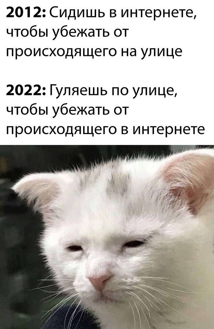 2012 Сидишь в интернете чтобы убежать от происходящего на улице 2022 Гуляешь по улице чтобы убежать от ПРОИСХОДЯ щего В интернете