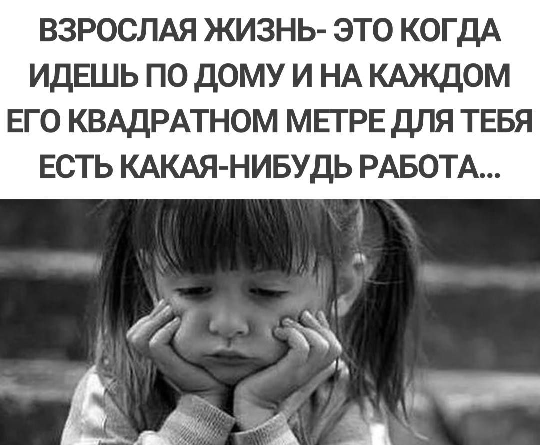 ВЗРОСЛАЯ ЖИЗНЬ ЭТО КОГДА ИДЕШЬ ПО ДОМУ И НА КАЖДОМ ЕГО КВАДРАТНОМ МЕТРЕ ДЛЯ ТЕБЯ ЕСТЬ КАКАЯ НИБУДЬ РАБОТА