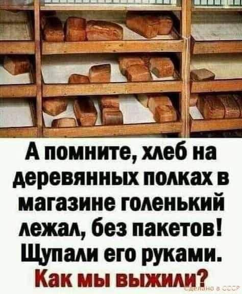 _____ А помните хлеб на деревянных полках в магазине годенькнй лежак без пакетов Щупакн его руками Как мы выжили