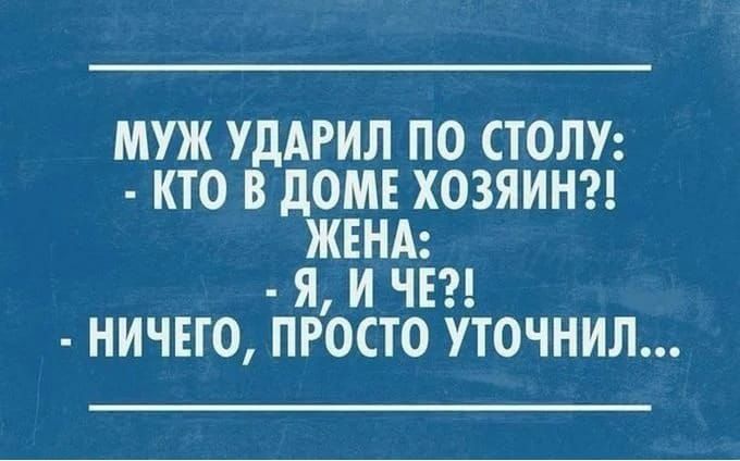 МУЖ УДАРИЛ ПО СТОЛУ КТО В дОМЕ ХОЗЯИН ЖЕНА Я И ЧЕ НИЧЕГО ПРОСТО УТОЧНИЛ