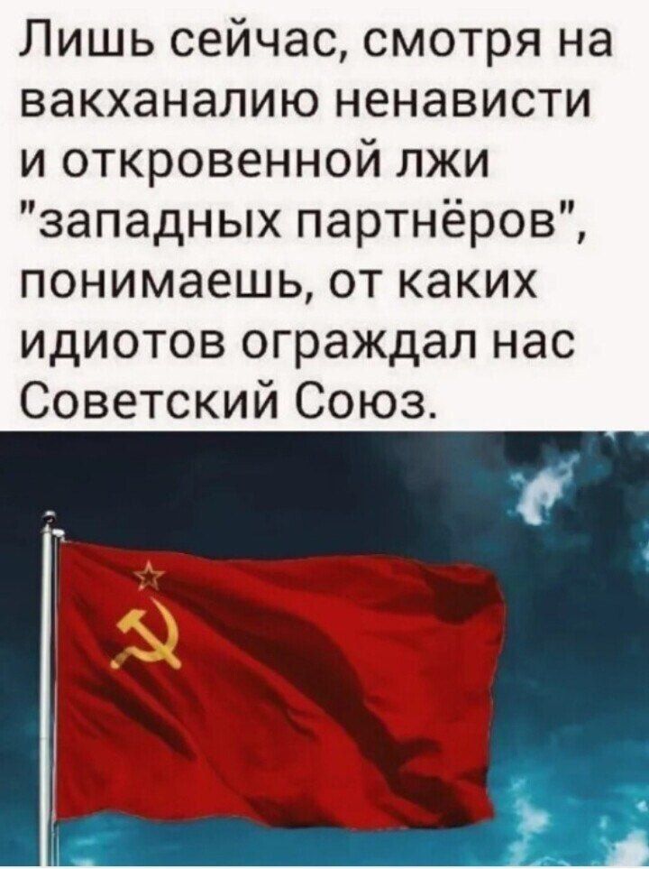 Лишь сейчас смотря на вакханалию ненависти и откровенной лжи западных партнёров понимаешь от каких идиотов ограждал нас Советский Союз