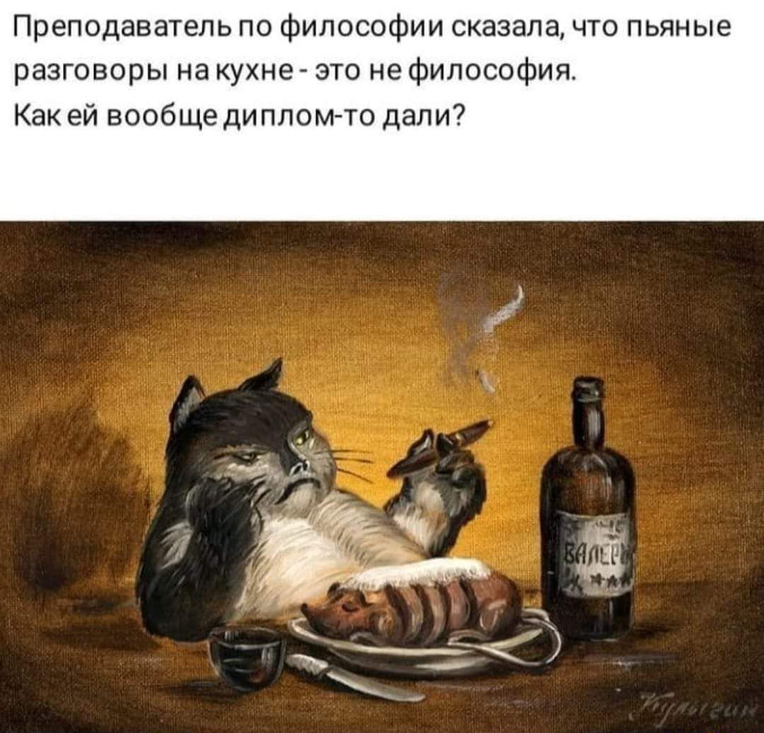Преподаватель по философии сказала что пьяные разговоры на кухне _ это не философия Как ей вообще дипломто дали7