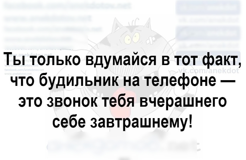 Ты только вдумайся в тот факт что будильник на телефоне это звонок тебя вчерашнего себе завтрашнему