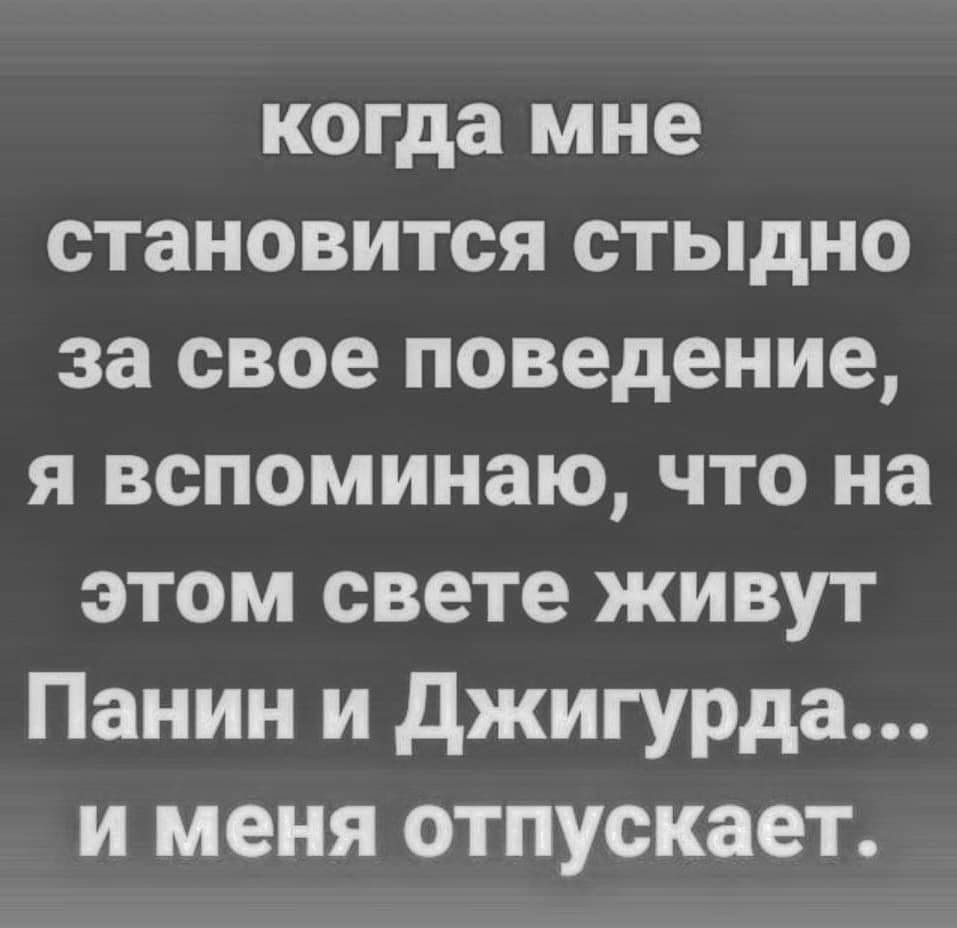 когда мне становится стыдно за свое поведение я вспоминаю что на этом свете живут Панин и джигурда и меня отпускает