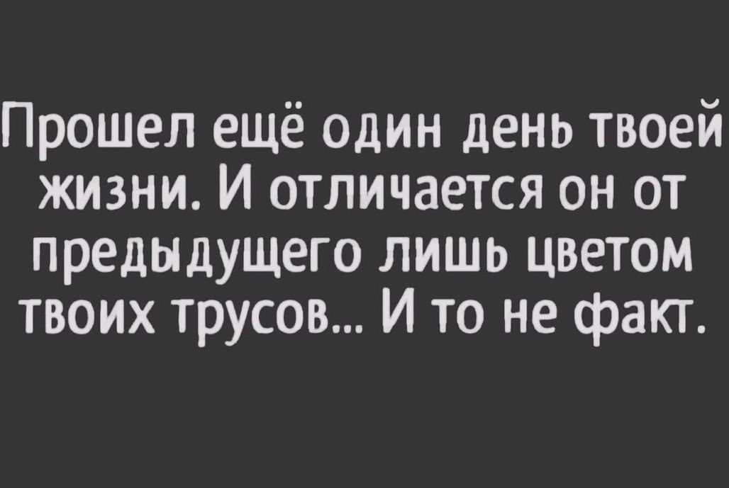 Прошел ещё один день твоей жизни И отличается он от предыдущего лишь цветом твоих трусов И то не факт