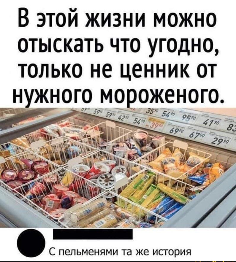 В этой жизни можно отыскать что угодно только не ценник от нужного мороженого С пельменями та же история