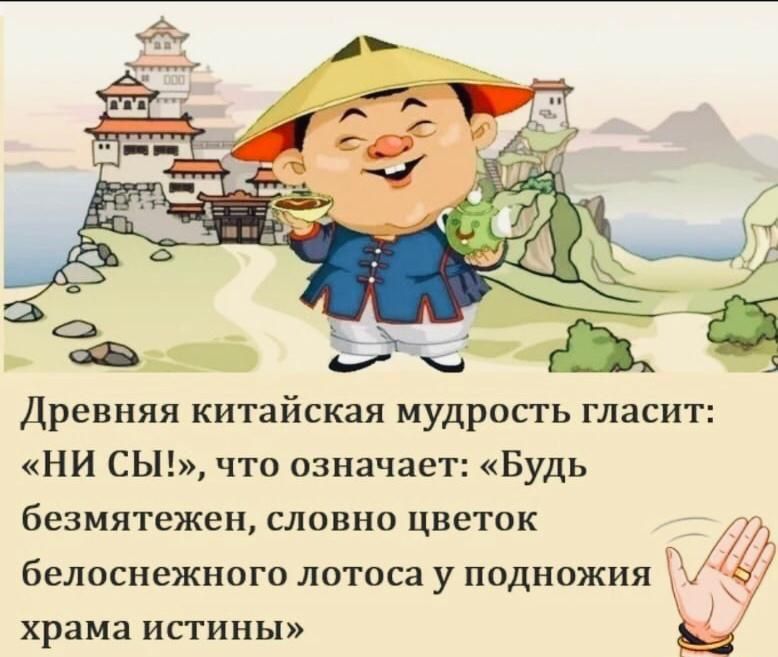 Древняя китайская мудрость гласит НИ СЫ что означает Будь безмятежен словно цветок белоснежного лотоса у подножия храма истины