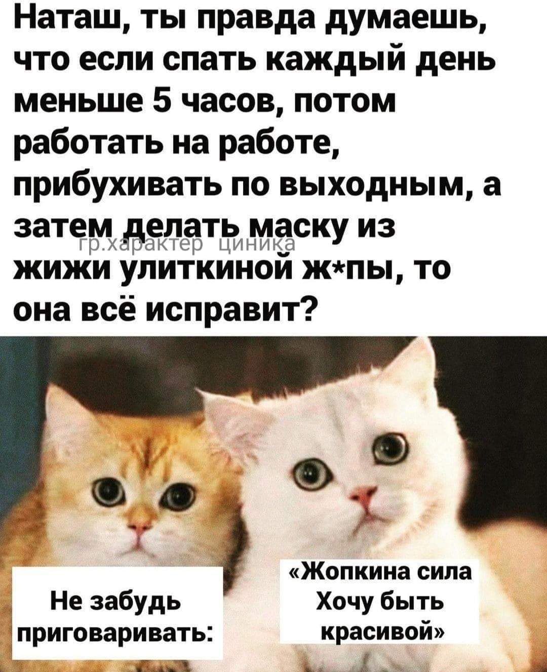 Наташ ты правда думаешь что если спать каждый день меньше 5 часов потом работать на работе прибухивать по выходным а затем делать медску из жижи упиткииой жпы то она всё исправит і 0 Жопкииа сина Не забудь Хочу быть дпригонаривать красивой п 1 _ я