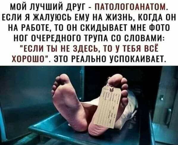 МОЙ ЛУЧШИЙ дРУГ ПАТПЛПГПАНАТОМ ЕСЛИ Я ЖАЛУЮВЬ ЕМУ НА ЖИЗНЬ КОГДА ОН НА РАБОТЕ ТП ОН ВКИДЫВАЕТ МНЕ ФОТО НПГ ОЧЕРЕДНПГО ТРУПА БП СЛОВАМИ ЕСЛИ ТЫ НЕ ЗДЕСЬ ТО УТЕБЯ ВСЁ ХОРПШПЁ ЭТО РЕАЛЬНО УСППКАИВАЕТ