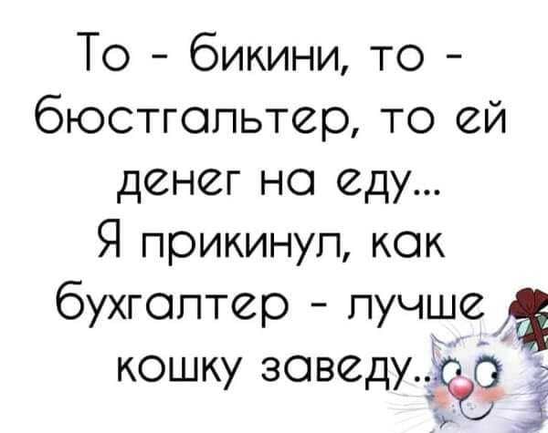То бикини то бюстгальтер то ей денег но еду Я прикинул кок бухгалтер пучше кошку зоведу 5 ъ