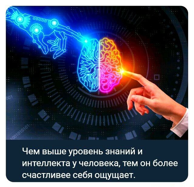Чем выше уровень знаний и интеллекта у человека тем он более счастливее себя ощущает