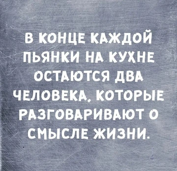 в конце кдждой пьянки НА кухнв остдются двд чвловвкд которьів Рдзговдгиыют о смыслв живни