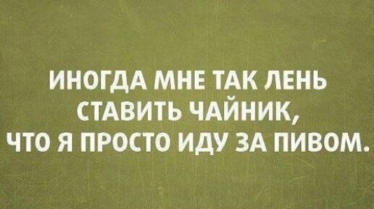 ИНОГДА МНЕ ТАК ЛЕНЬ СТАВИТЬ ЧАИНИК ЧТО Я ПРОСТО ИДУ ЗА ПИВОМ