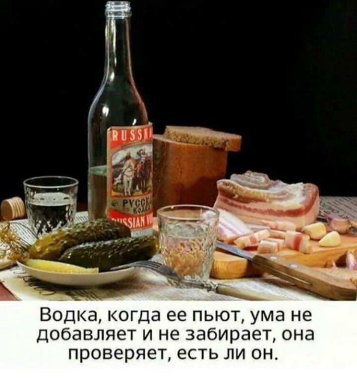 Водка когда ее пьют ума не добавляет и не забирает она проверяет есть ли он