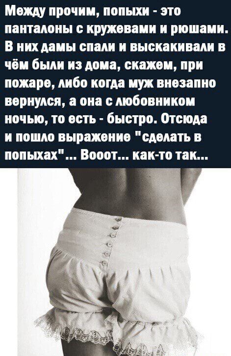 Между прочим попыхи это панталоны с кружевами и рюшаии в нихдаиы спали и выскакивали в чём были из дома скажем при пожаре либо когда иуж внезапно вернулся а она с любовником ночью то есть быстро Отсюда и пошло выражение слемть в поныхах Вооот как то так