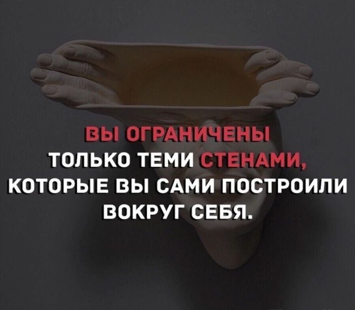 вы ОГРАНИЧЕНЫ ТОЛЬКО ТЕМИ СТЕНАМИ КОТОРЫЕ ВЫ САМИ ПОСТРОИПИ ВОКРУГ СЕБЯ