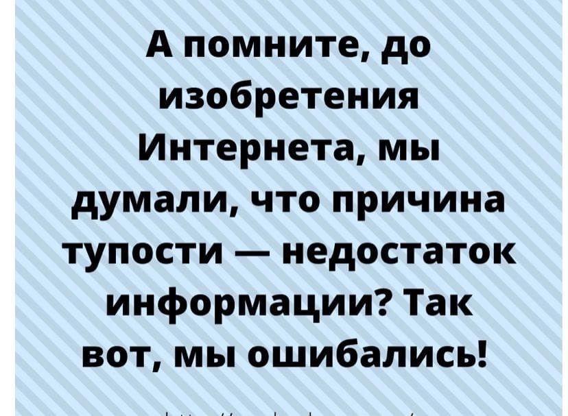 А помните до изобретения Интернета мы думали что причина тупости недостаток информации Так вот мы ошибались