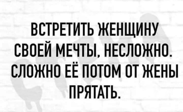 ВСТРЕТИТЬ ЖЕНЩИНУ СВОЕЙ МЕЧТЫ НЕСЛОЖНО СЛОЖНО ЕЁ ПОТОМ ПТ ЖЕНЫ ПРЯТАТЬ