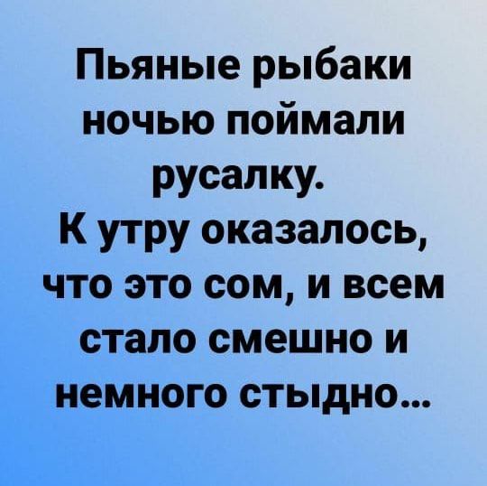 Пьяные рыбаки ночью поймали русалку К утру оказалось Г _Что это сом и всем _тало смешно и ё ного стыдно