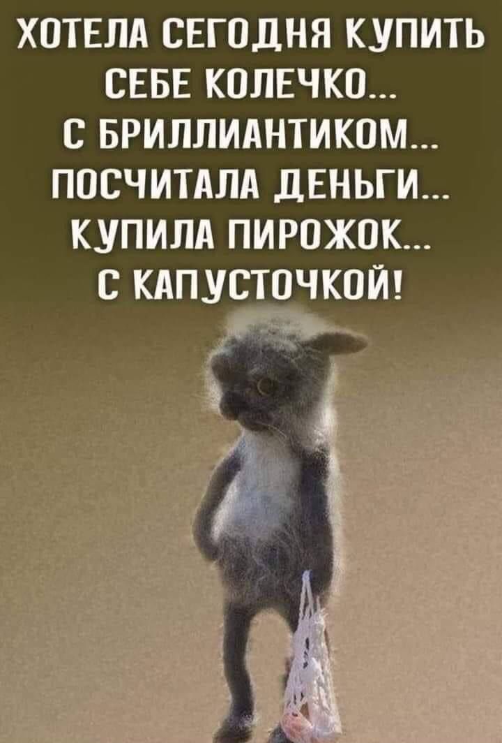 ХОТЕЛА СЕГОДНЯ КУПИТЬ СЕБЕ КОЛЕЧКП С БРИЛЛИАНТИКОМ ППСЧИТАЛА дЕНЬГИ КУПИЛА ПИРОЖПК С КАПУСТПЧКПЙ