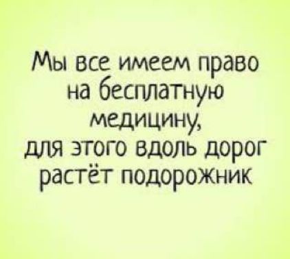 Мы все имеем право на бесплатную медицину для этого вдоль дорог растет подорожник