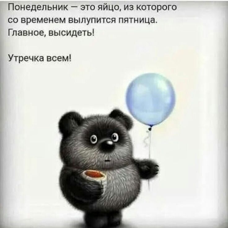 Понедельник это яйцо из которого СО временем ЕЫПУПИТЕЙ ПЯТНИЦЗ Главное высидеть Утречка всем