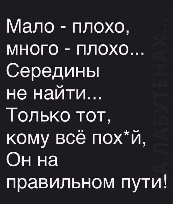Мало плохо много плохо Середины не найти Только тот кому всё похй Он на правильном пути