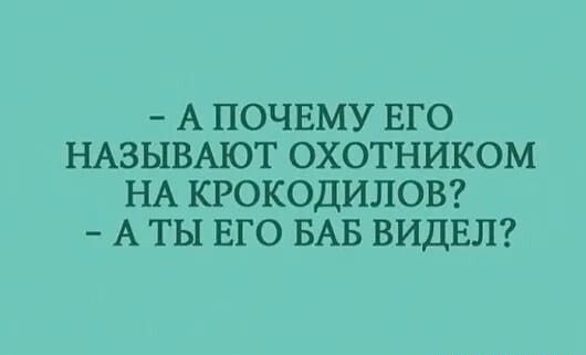 А ПОЧЕМУ ЕГО НАЗЫВАЮТ ОХОТНИКОМ НА КРОКОДИЛОВ А ТЫ ЕГО БАБ ВИДЕЛ