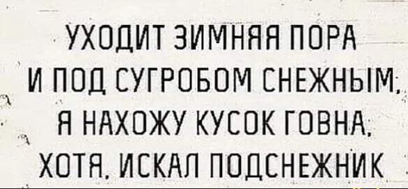 уходит зимняя ПОРА и под сугрпвом сныкным я ндхожукуспкговнд _ хотя искдп подснвжни_к_