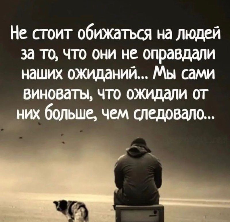 Не стоит обижаться на людей за ТО ЧТО они не оправдали наших ожиданий Мы сами виноваты что ожидали от них большд чем следовал