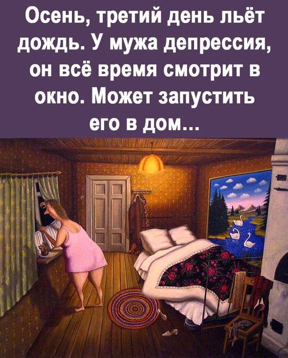 Осень третий день льёт дождь У мужа депрессия он всё время смотрит в окно Может запустить его в дом
