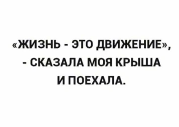 ЖИЗНЬ ЭТО ДВИЖЕНИЕ СКАЗАЛА МОЯ КРЫША И ПОЕХАЛА