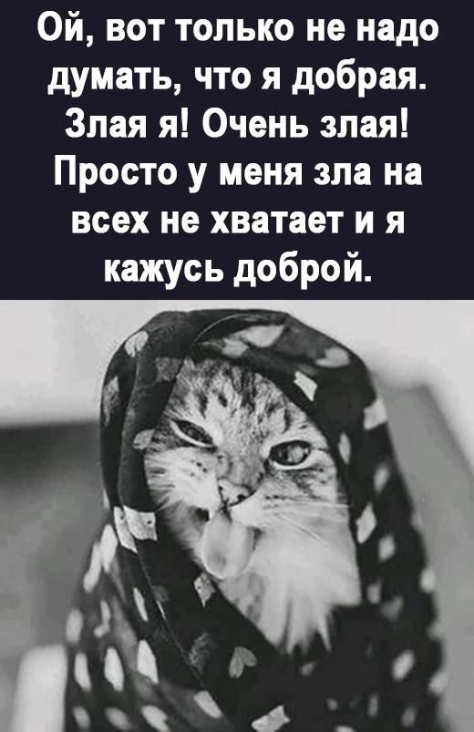 ОЙ вот только не надо думать что я добрая Злая я Очень злая Просто у меня зла на всех не хватает и я кажусь доброй