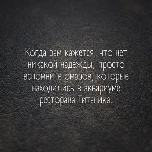 Когда Вам кажется что нет никакой надежды просто вспомните омаров которые нахОдилисЬ В аквариуме ресторана Титаника