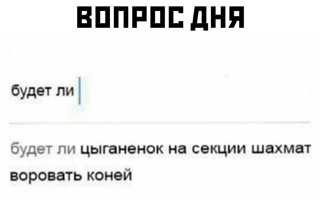 Вопрос дня будет ли  бдег ли цыганенок на секции шахмат воровать коней