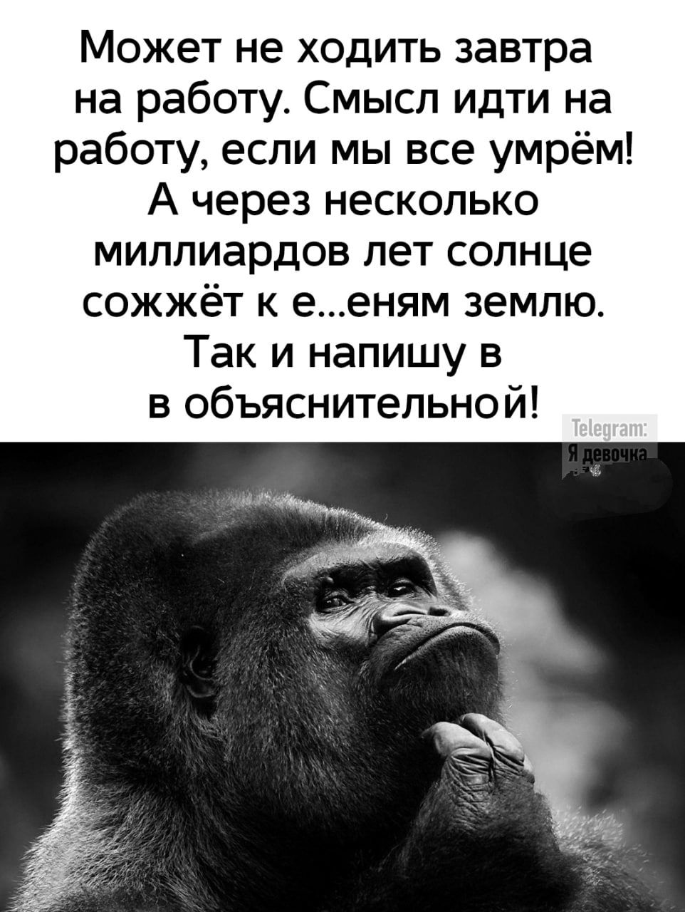 Может не ходить завтра на работу. Смысл идти на работу, если мы все умрём! А через несколько миллиардов лет солнце сожжёт к е...ням землю. Так и напишу в объяснительной!