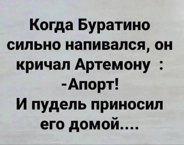 Когда Буратино сильно напивался, он кричал Артемону : -Апорт! И пудель приносил его домой....