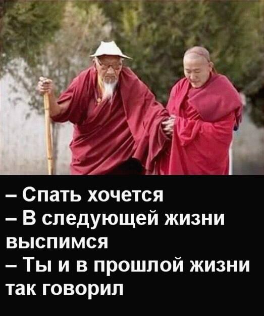 – Спать хочется
– В следующей жизни выспимся
– Ты и в прошлой жизни так говорил
