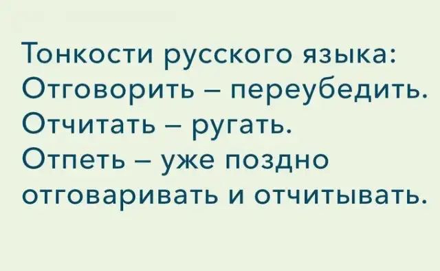 Тонкости русского языка: Отговорить – переубедить. Отчитать – ругать. Ответить – уже поздно отговаривать и отчитывать.