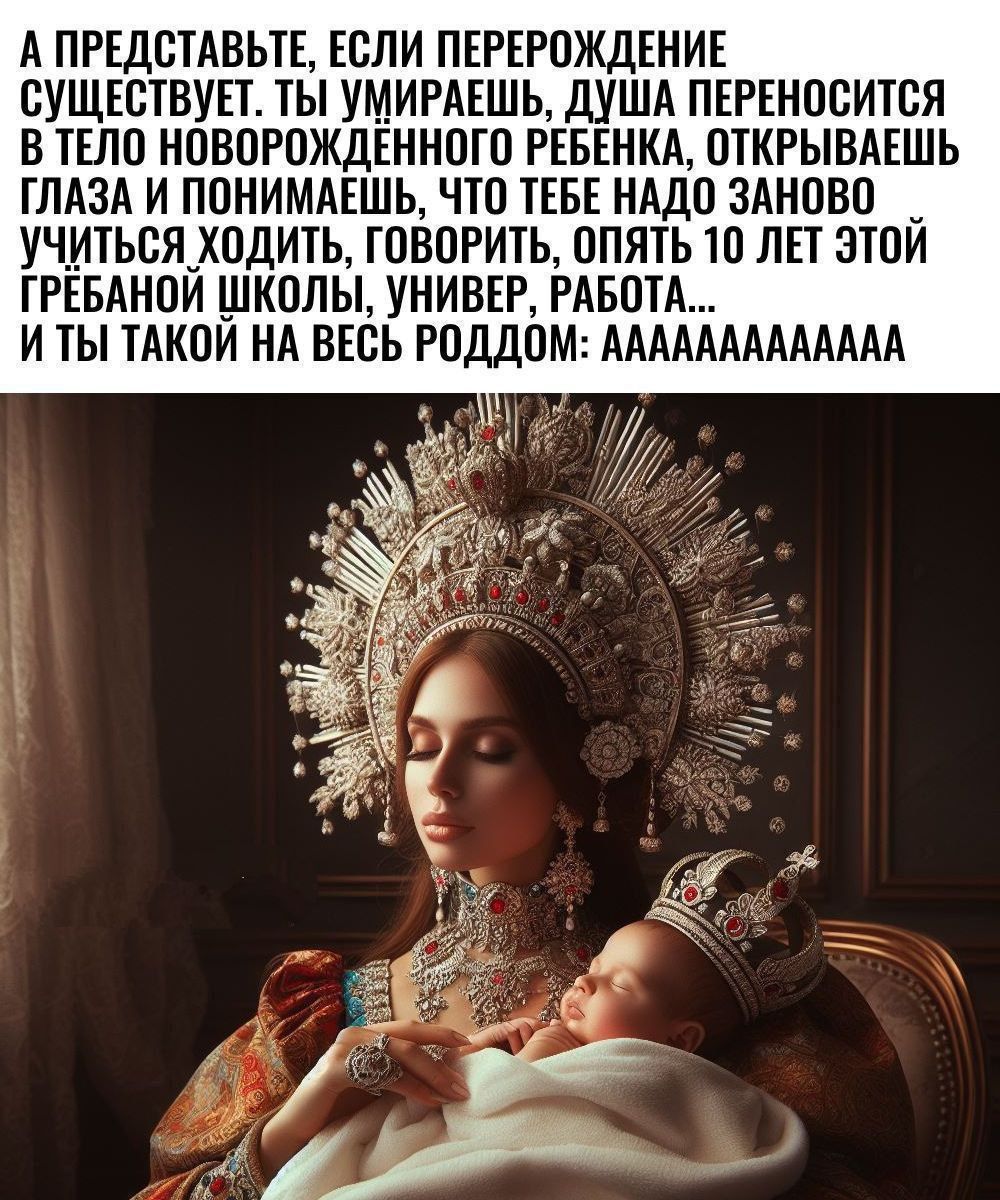 А представьте, если перерождение существует. Ты умираешь, душа переносится в тело новорожденного ребенка, открываешь глаза и понимаешь, что тебе надо заново учиться ходить, говорить, опять 10 лет этой гребаной школы, универ, работа… и ты такой на весь роддом: АAAAAAAAAAAAAAAA