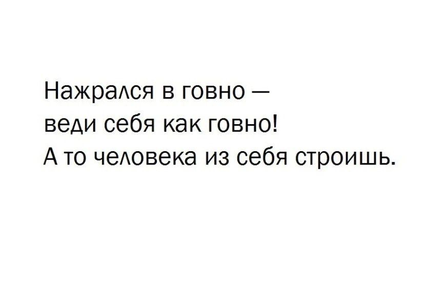 Нажрался в говно — веди себя как говно! А то человека из себя строишь.