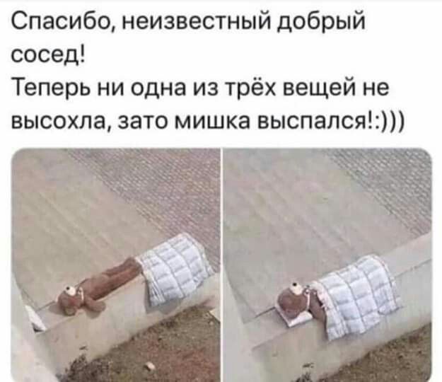Спасибо, неизвестный добрый сосед! Теперь ни одна из трёх вещей не высохла, зато мишка выпался!:)))