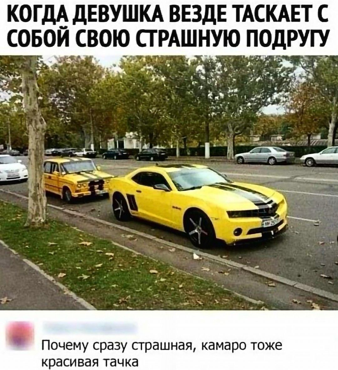 КОГДА ДЕВУШКА ВЕЗДЕ ТАЩИТ С СОБОЙ СВОЮ СТРАШНУЮ ПОДРУГУ

Почему сразу страшная, камаро тоже красивая тачка