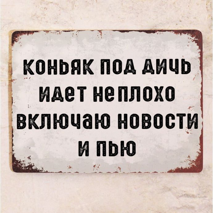 КОНЬЯК ПОД ДИЧЬ ИДЕТ НЕПЛОХО ВКЛЮЧАЮ НОВОСТИ И ПЬЮ